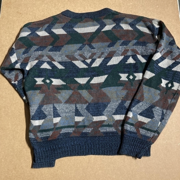 Vintage Campus 80s Knit Geometric Sweater Navy Blue Men's Large L Grandpa EUC - Picture 3 of 5